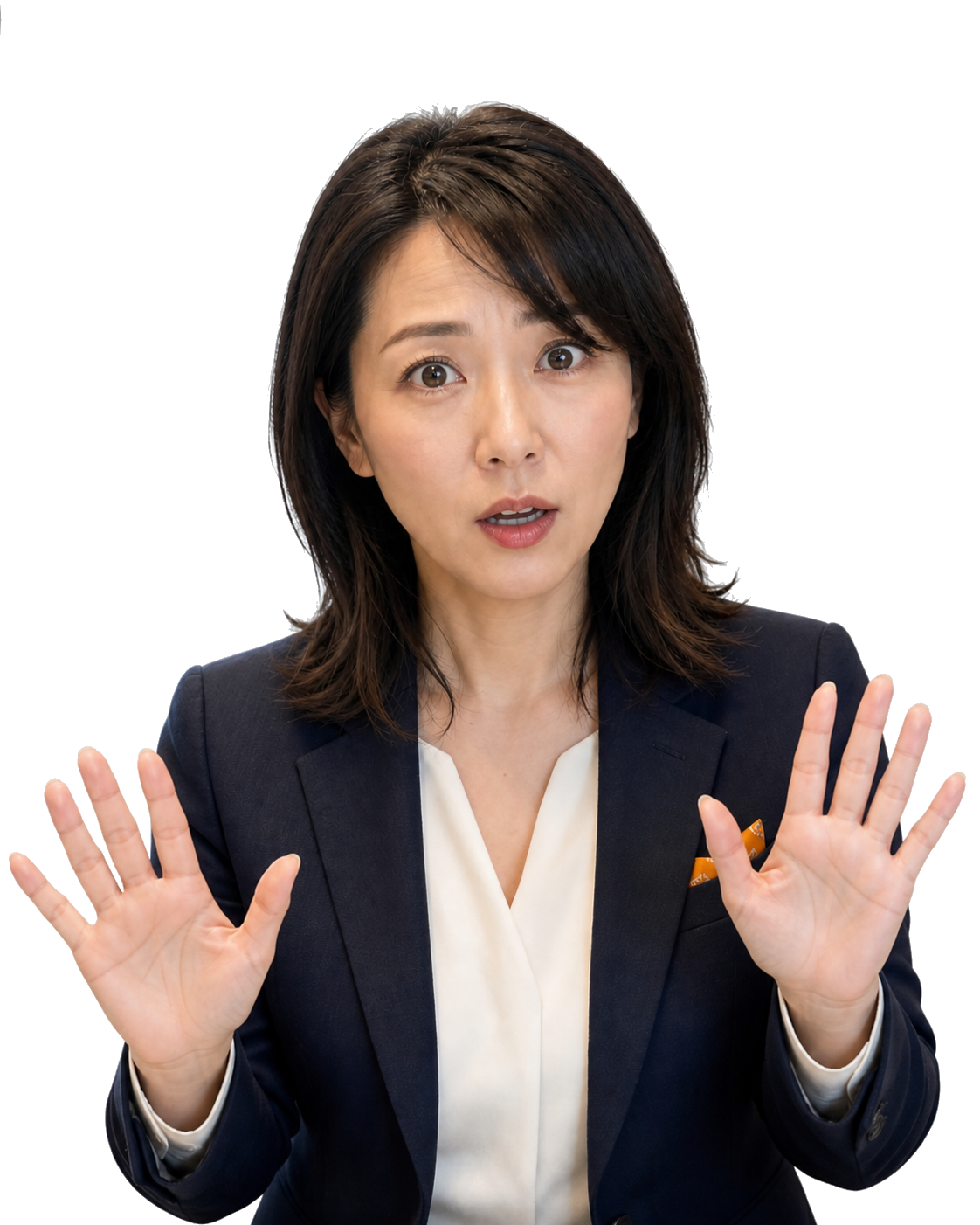 両手を広げて注意点を伝える女性講師